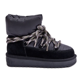 Bottes de neige en daim pour femmes avec laçage épais D.Franklin DFSH375003 Noir le noir