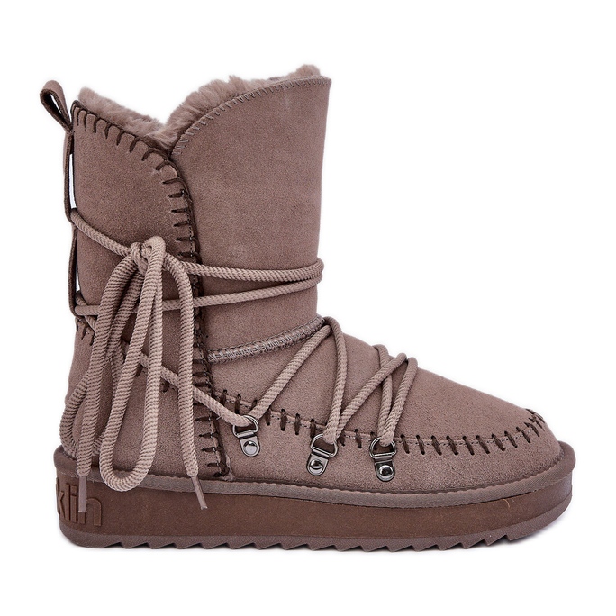 Bottes de neige pour femmes en daim naturel D.Franklin DFSH375004 beige foncé