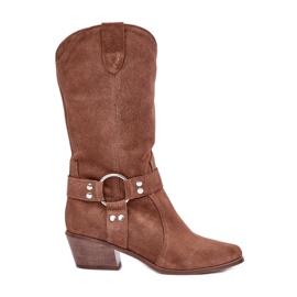Zazoo 3669 Bottes de cowboy en daim pour femme Mi-mollet Marron brun