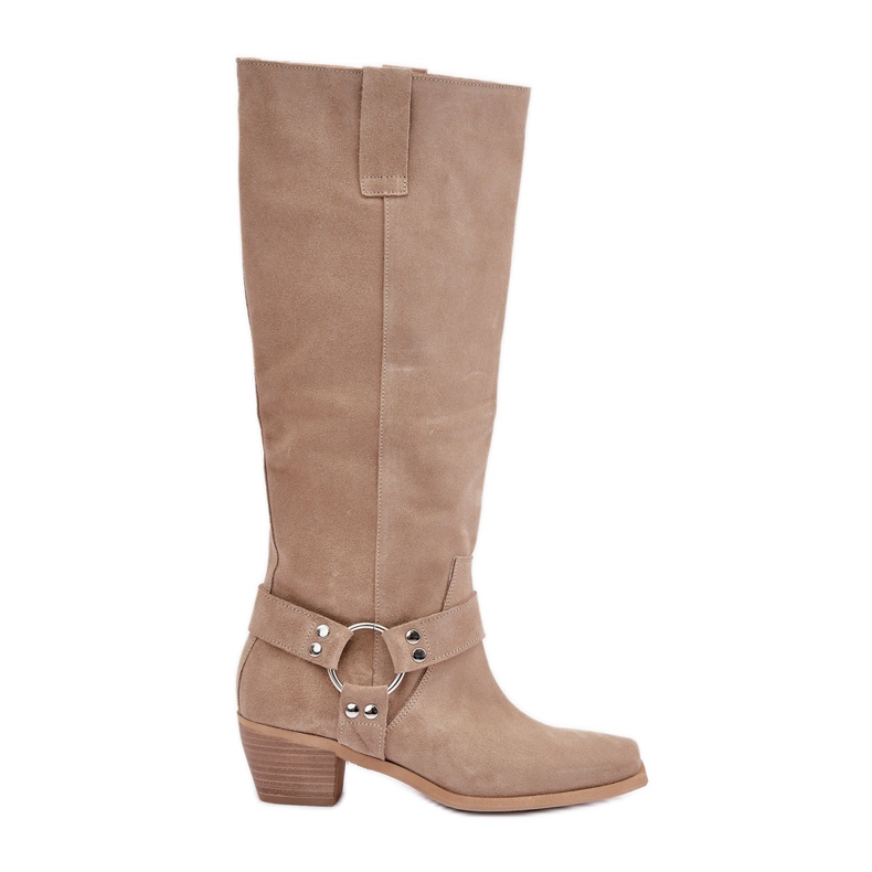 Bottes En Daim À Talons Bas Avec Dessus Au-dessus Du Genou Zazoo 3444/O Beige Clair