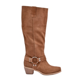 Bottes En Daim À Talons Bas Au Dessus Du Genou Zazoo 3444/O Camel brun