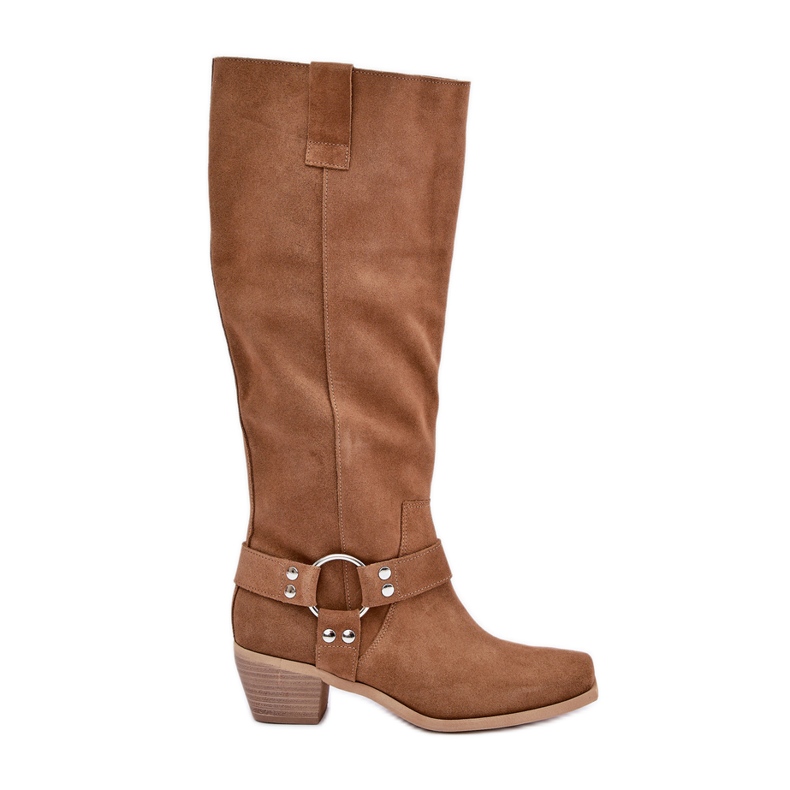 Bottes En Daim À Talons Bas Au Dessus Du Genou Zazoo 3444/O Camel brun
