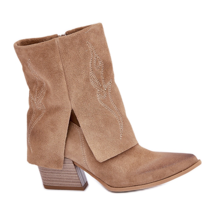 Santiags En Daim Sur Talon Haut Avec Dessus Remonté Zazoo 3488 Beige