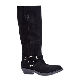 Bottes Cowboy En Daim À Talons Bas Avec Décoration Zazoo 3656 Noir