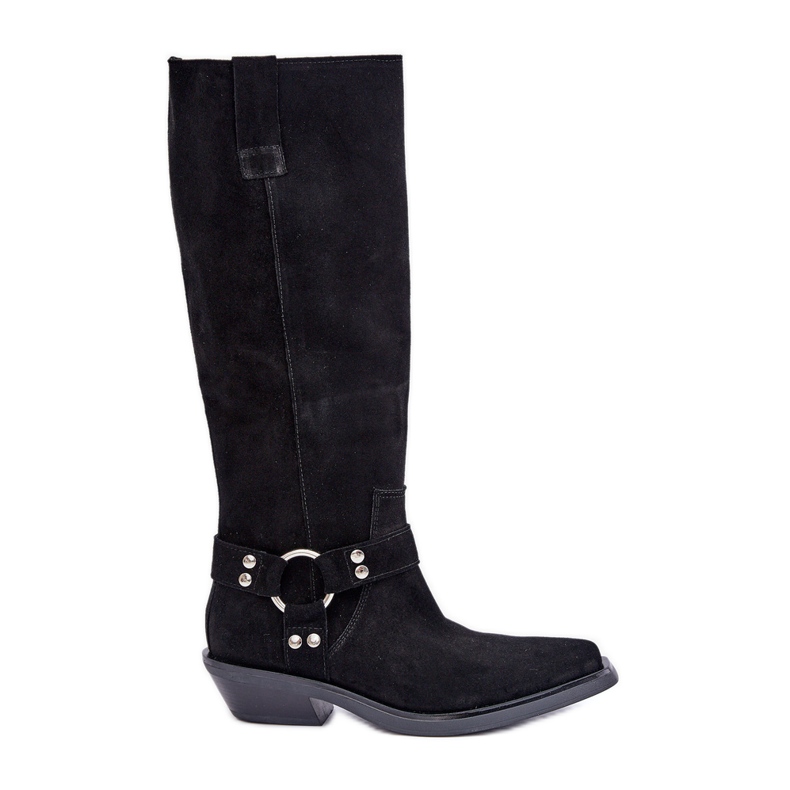 Bottes Cowboy En Daim À Talons Bas Avec Décoration Zazoo 3656 Noir le noir