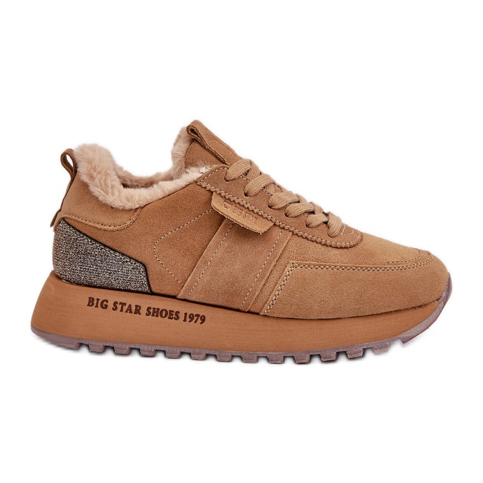Baskets Femme En Daim Avec Fourrure Et Élément Brillant Big Star OO274578 Hi-Poly System Camel brun