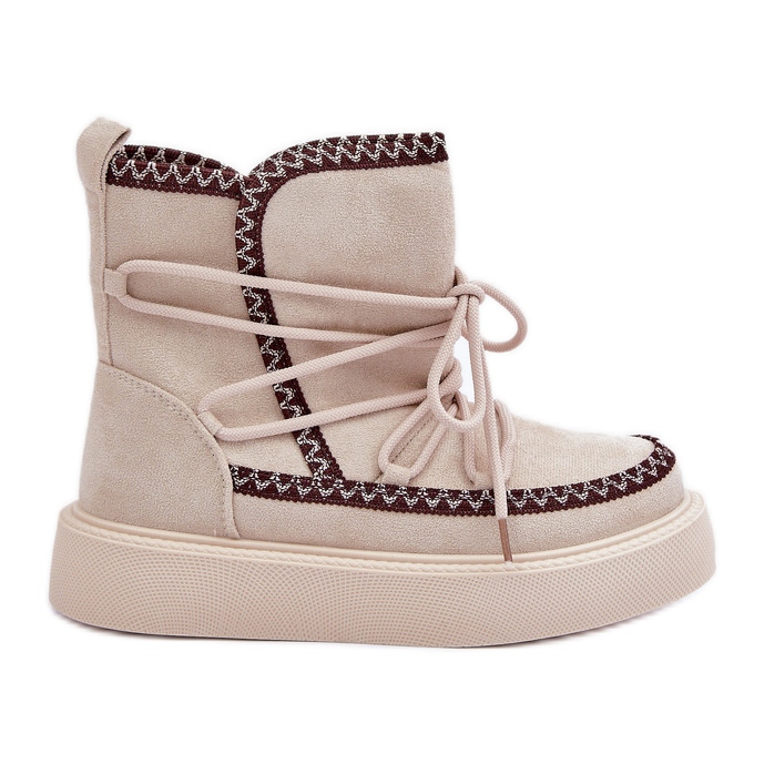 Boots de neige femme avec broderie sur la plateforme, beige clair