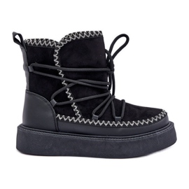 Bottes de neige pour femmes avec broderie sur la plateforme, noir