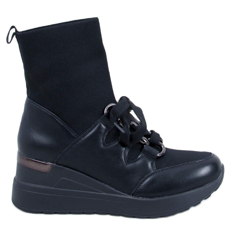 Bottines compensées avec tige élastique, noir le noir