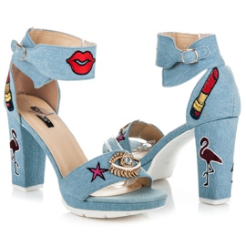 Vices Sandales en jean avec patchs bleu