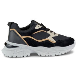 Baskets femme à semelle épaisse, noir 9062-B