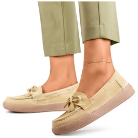 Mocassins femme en cuir avec nœud, beige Goodin GD-SW4005BE