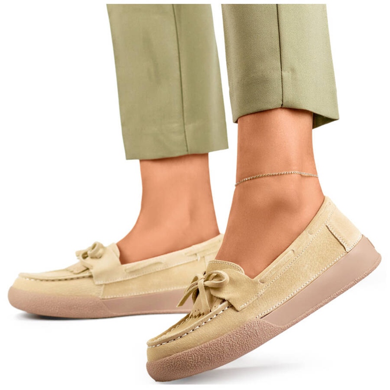 Mocassins femme en cuir avec nœud, beige Goodin GD-SW4005BE