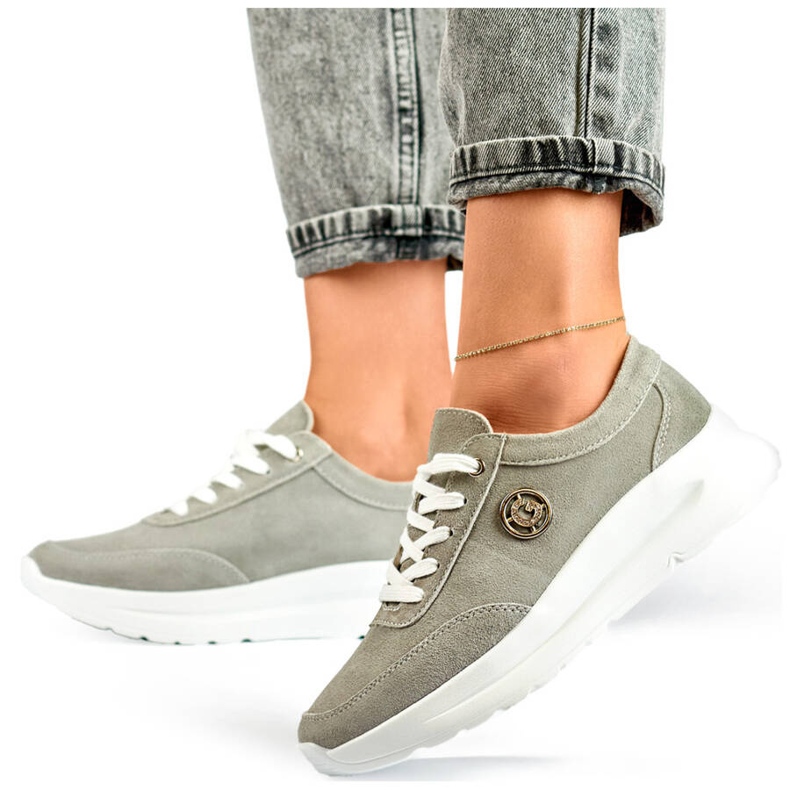 Baskets en cuir à plateforme pour femmes, gris GD-XF-108G