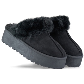 Chaussons plateforme pour femmes avec fourrure, noir 81366-1B le noir