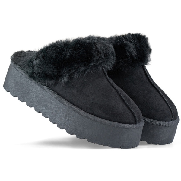 Chaussons plateforme pour femmes avec fourrure, noir 81366-1B le noir