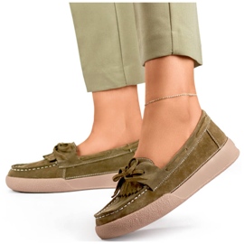 Mocassins en cuir femme vert kaki Goodin GD-SW4005KH