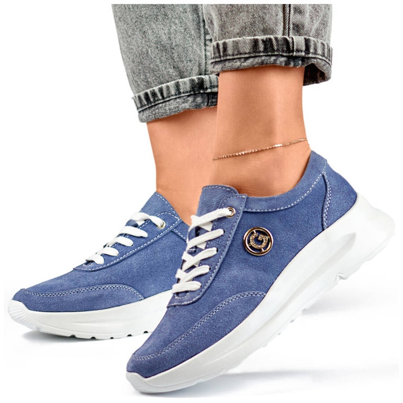 Chaussures plateforme en jean en cuir pour femme, bleu GD-XF-108BL