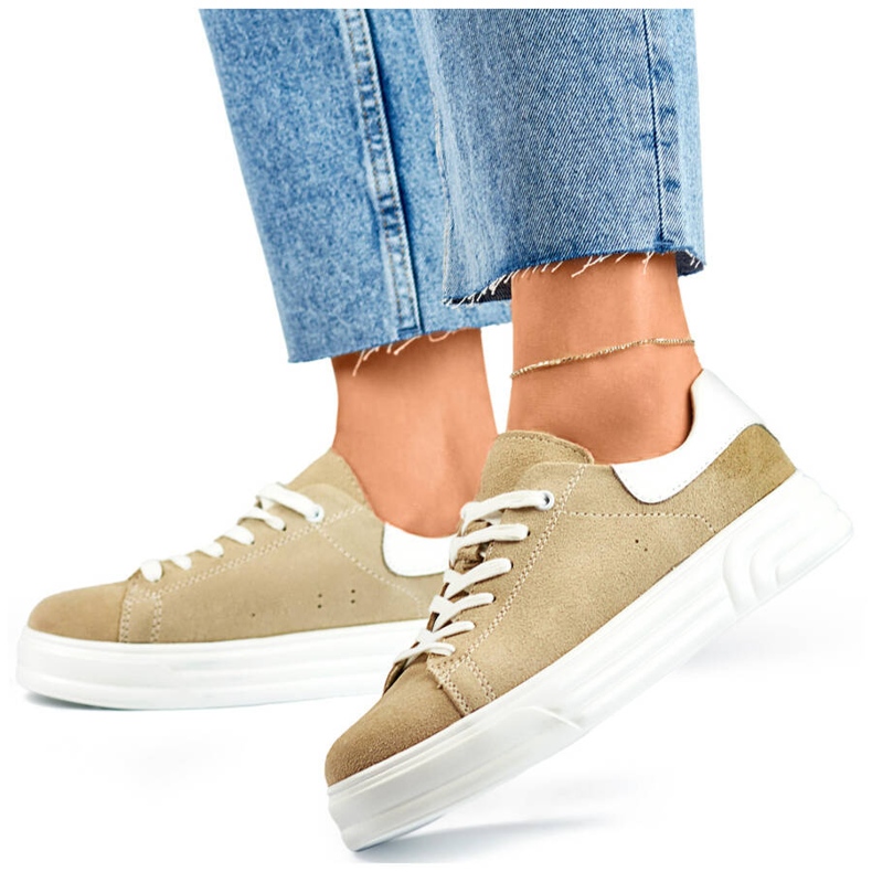 Goodin Chaussures de sport en cuir beiges pour femmes GD-XF-113BE