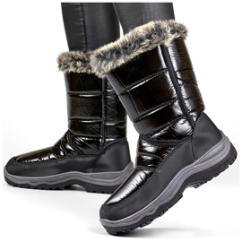 Bottes de neige hautes isolées noires pour femme avec fourrure noire