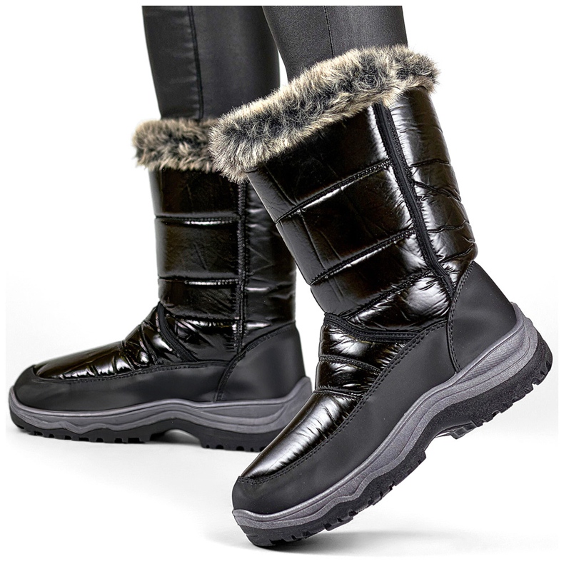 Bottes de neige hautes isolées noires pour femme avec fourrure noire le noir Bottes de neige hautes isolées noires pour femme avec fourrure noire le noir