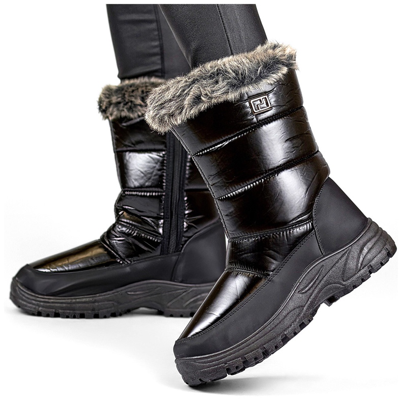 Bottes de neige isolées noires hautes pour femmes avec fourrure, chaussures d'hiver chaudes le noir