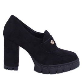 Chaussures pour femmes à talons hauts et à plateforme avec décoration noir