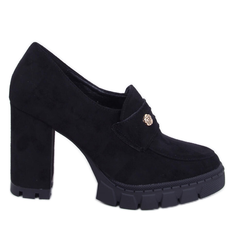 Chaussures pour femmes à talons hauts et à plateforme avec décoration le noir