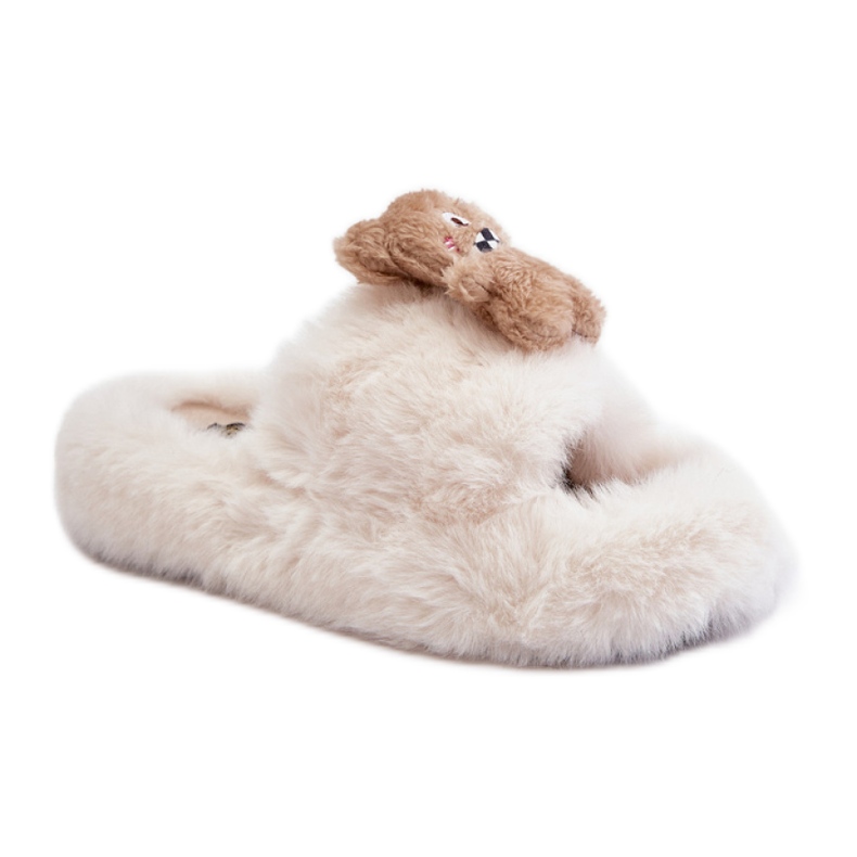 Chaussons isolés pour femme avec ours en peluche BG189P, beige