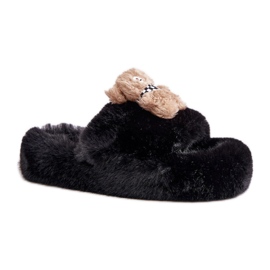 Chaussons isolés pour femme avec ours en peluche BG189P, noir