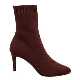 Bottines chaussettes à talon aiguille pour femme brun