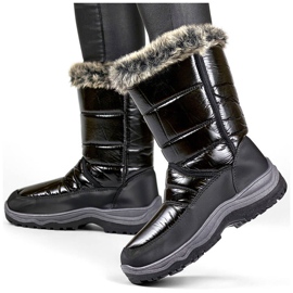Bottes de neige femme avec fourrure et velcro, noir N1613B