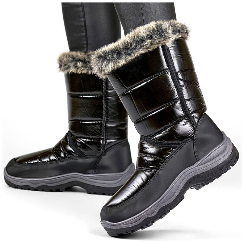 Bottes de neige femme avec fourrure et velcro, noir N1613B le noir
