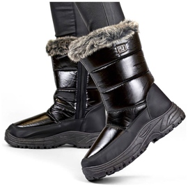 Bottes de neige pour femmes avec fourrure et fermeture éclair, noires N1612B