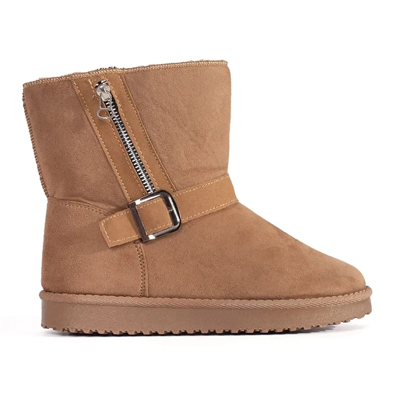 Bottes de neige pour femmes beiges avec boucle décorative et fermeture éclair