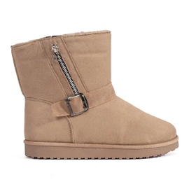 Bottes de neige pour femme beige clair avec boucle décorative et fermeture éclair