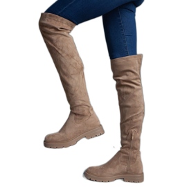 Bottes longues marron à semelle plate brun