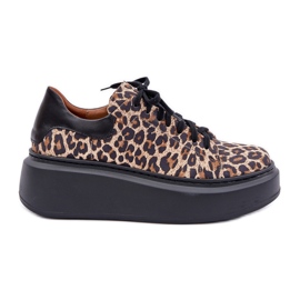 Baskets Plateformes Léopard Léopard en Cuir Zazoo 3346 Marron-Noir brun