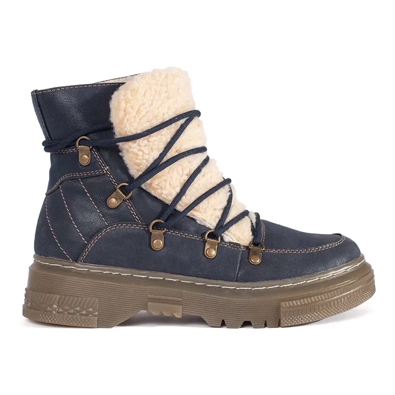Goodin Bottines à lacets isolées bleu marine avec fourrure en peau de mouton