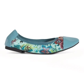 Goodin Ballerines à motif floral et bout verni bleu