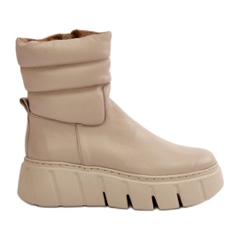 Zazoo 60512 Bottes en cuir avec fermeture éclair pour femme, chaudes avec feutre, beige clair