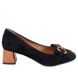Escarpins à talon en cuivre noir avec décoration dorée le noir