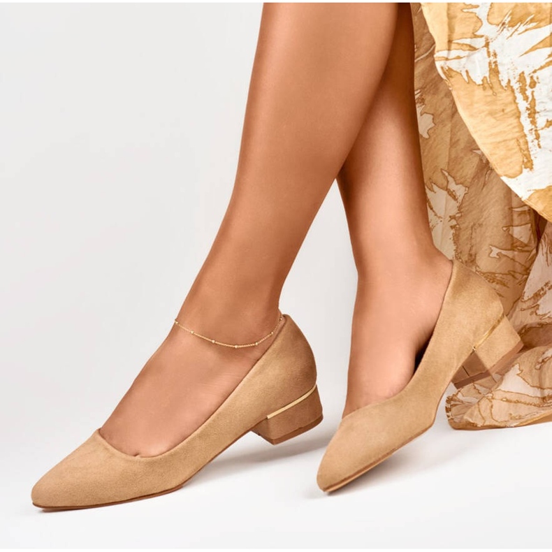 Goodin Escarpins femme à petit talon en daim, beige GD-XR106BE