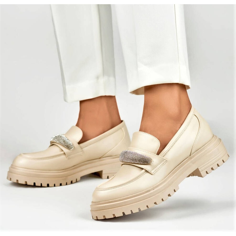 Mocassins femme avec strass, beige 7961BE