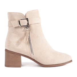 Bottines à talons hauts femme en daim beige clair