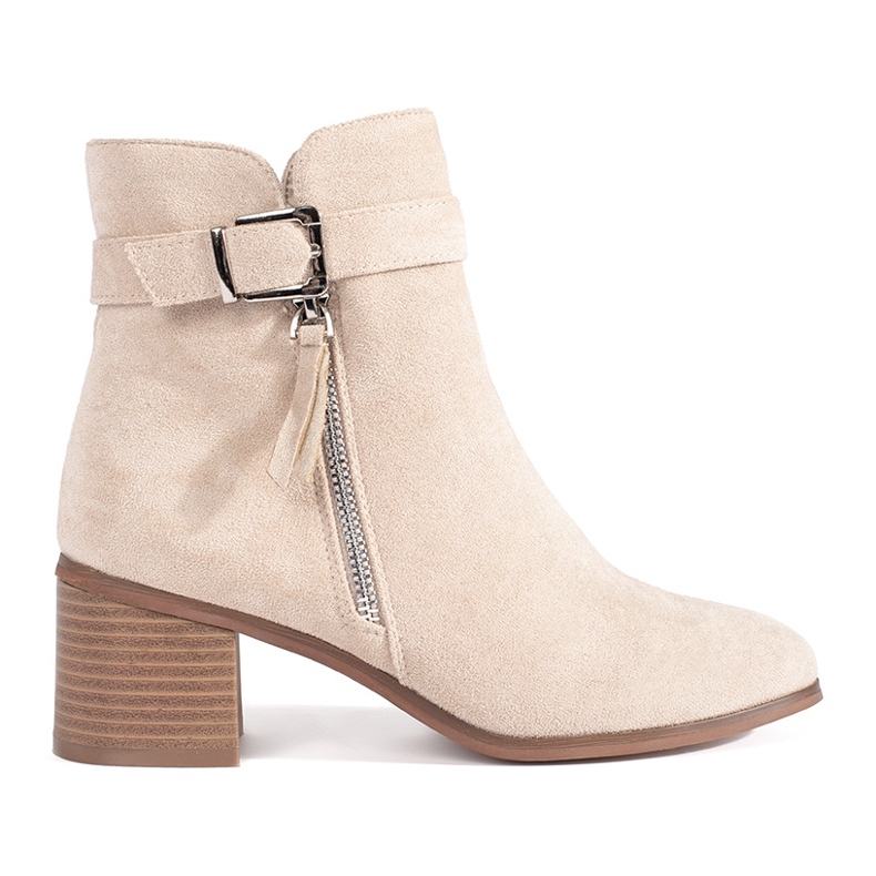 Bottines à talons hauts femme en daim beige clair