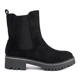 Bottines plates en daim noires avec empiècement élastique le noir