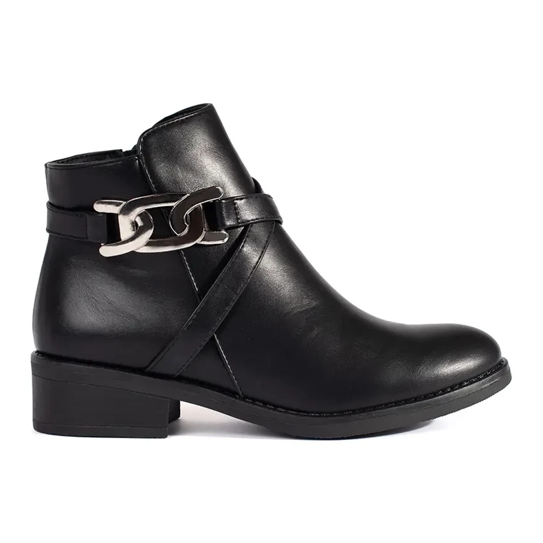 Bottines Chelsea noires à talon plat et bride décorative le noir