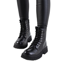 Bottines à lacets en éco-cuir pour femme noires