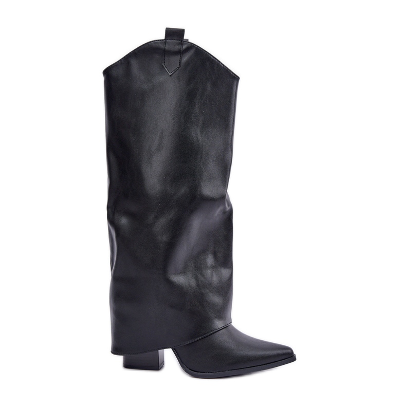 Bottines à enfiler à tige retroussée sur talon, noir le noir